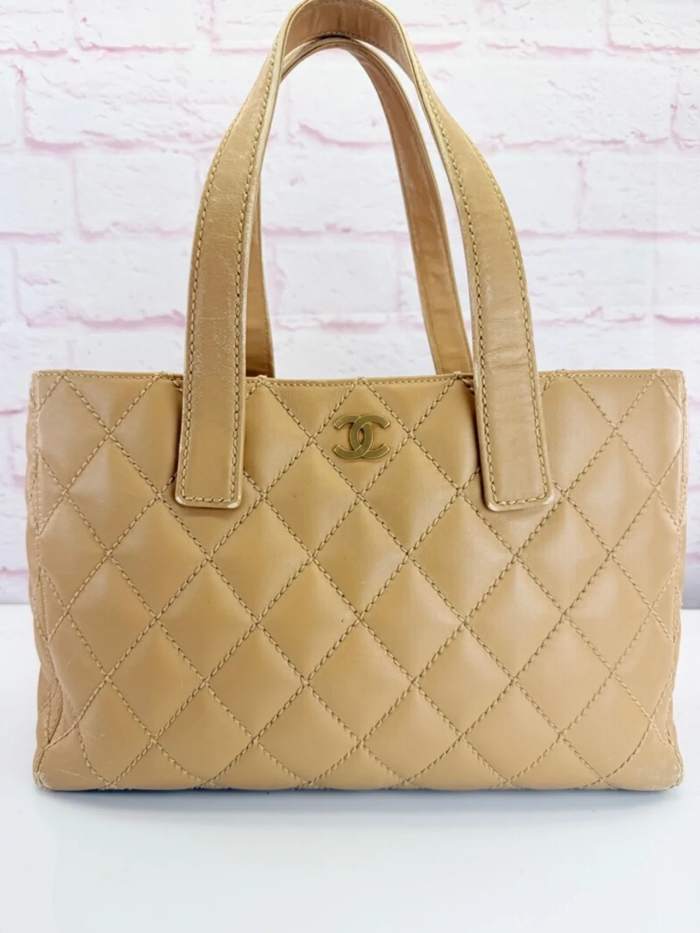 CHANEL Quilted Wild Stitch Tan Calfskin Leather Tote - Picture 3 of 16
